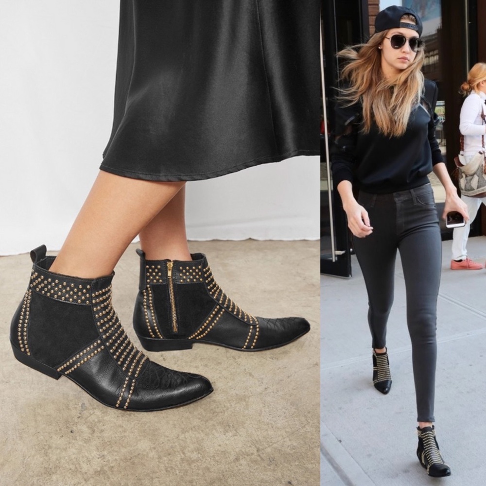 Anine Bing Charlie Leather Gold Studded Embossed Boots